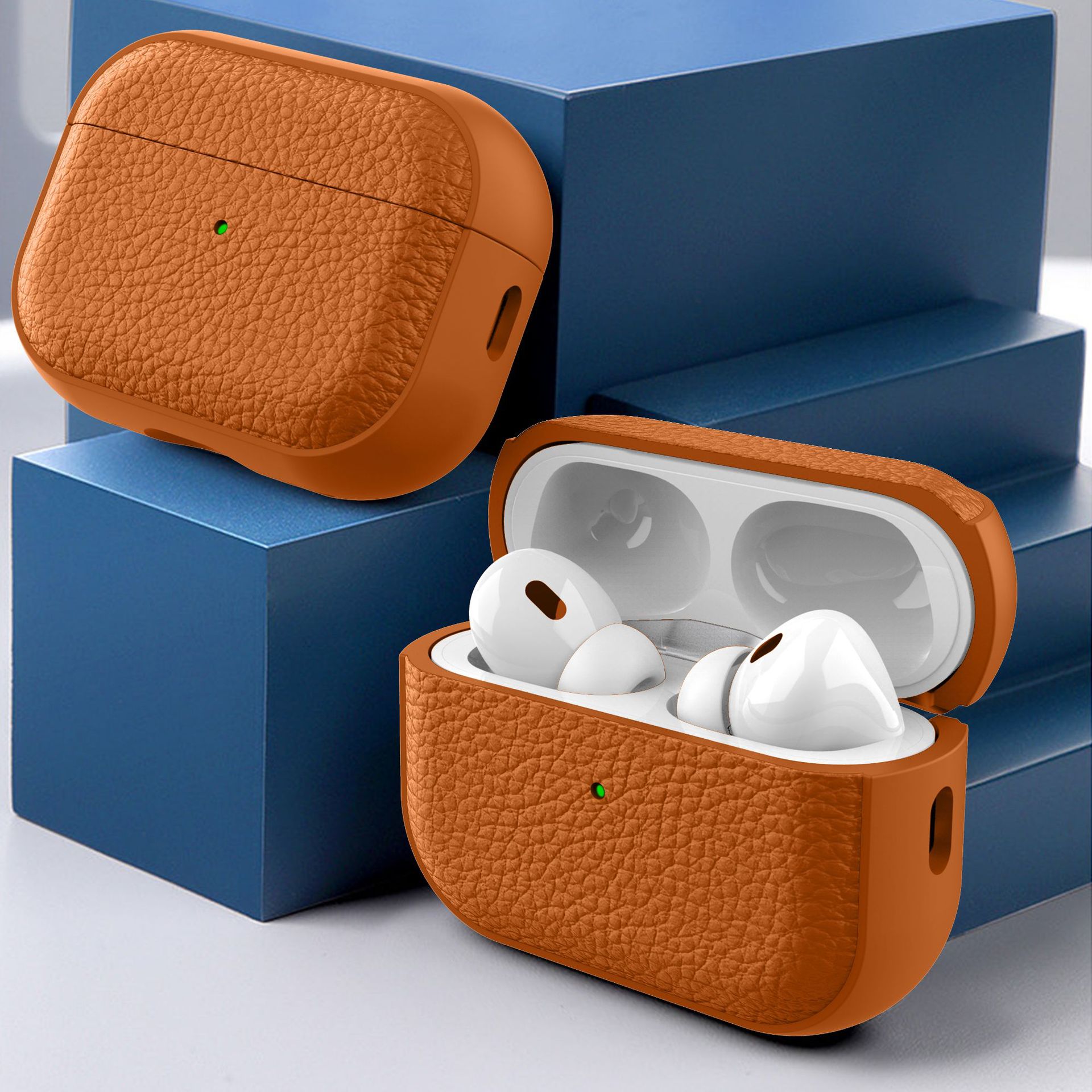 Simple lychee patterned leather suitable for AirPods 4th generation protective case, 2nd and 3rd generation Pro2 Apple Bluetooth earphone case
