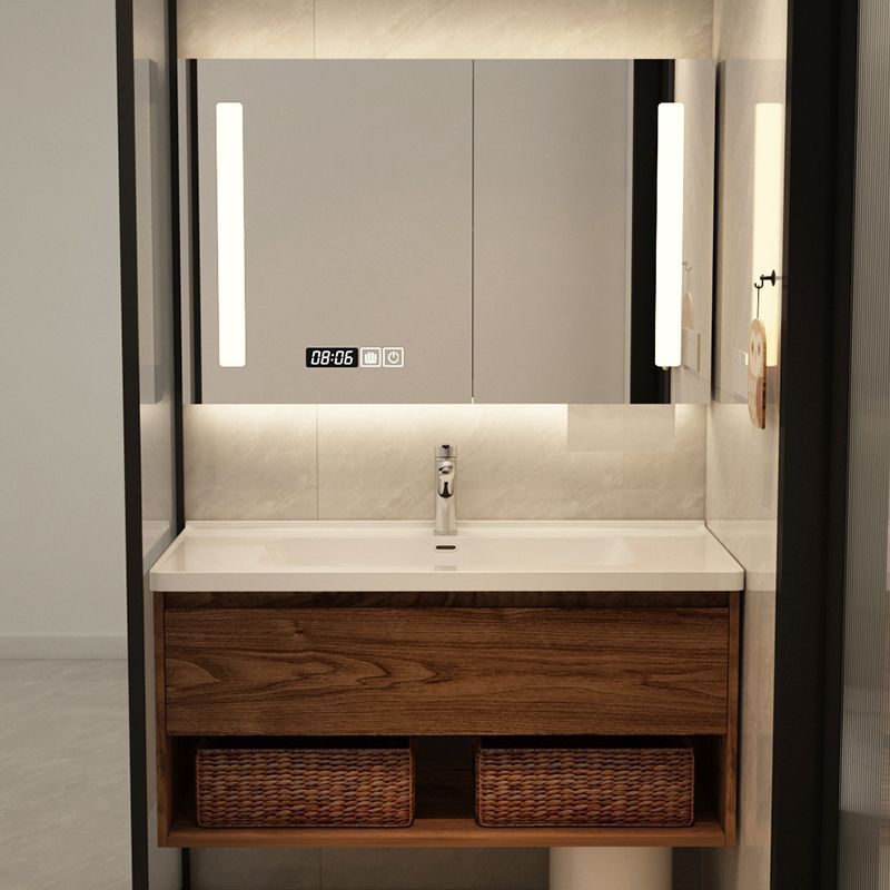 Light luxury black walnut color bathroom cabinet combination bathroom sink ceramic integrated washbasin sink sanitary ware