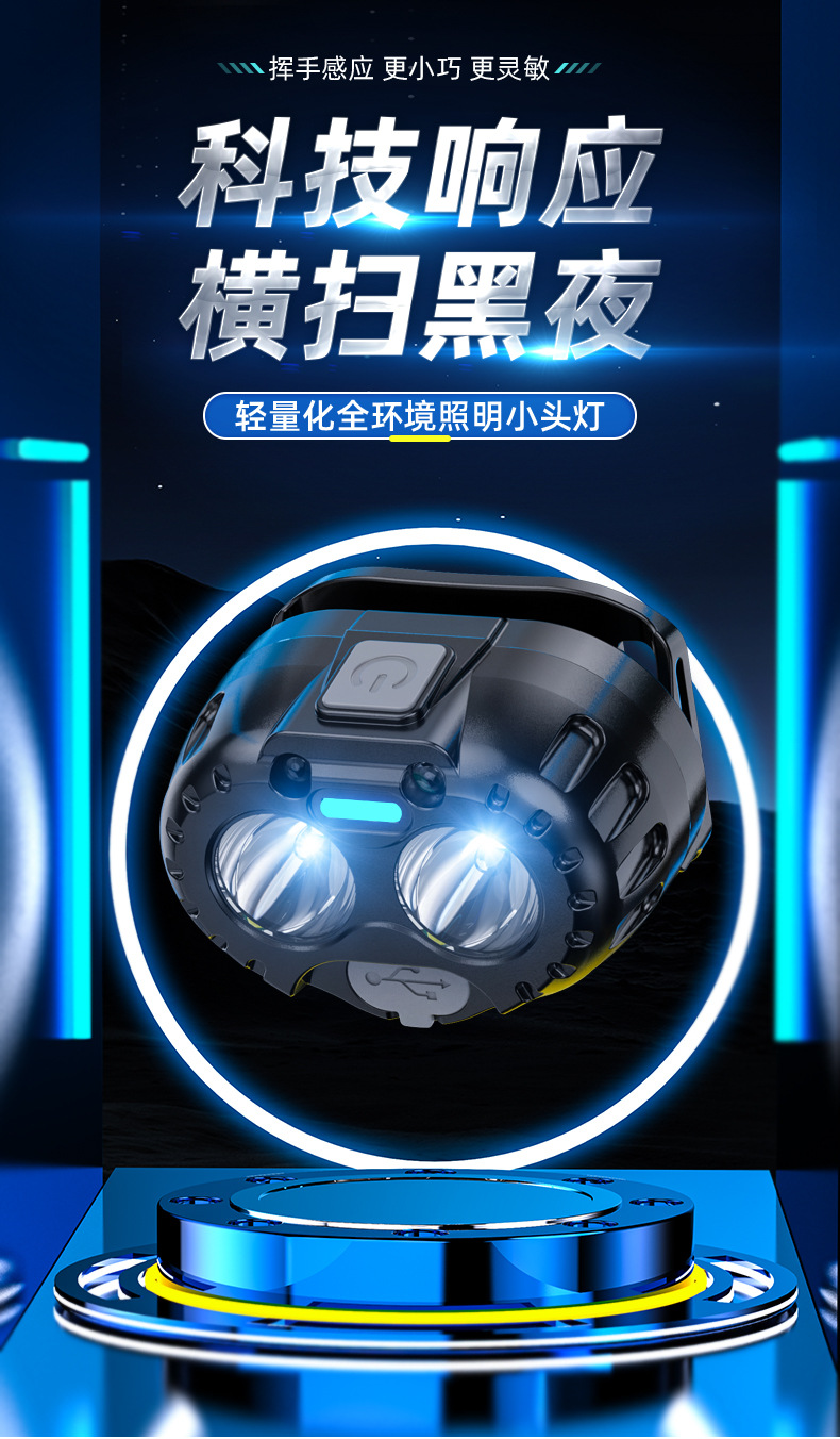 Induction headlights with long battery life, strong light charging, ultra bright LED outdoor fishing lamp head, wearable mining lamp flashlight wholesale