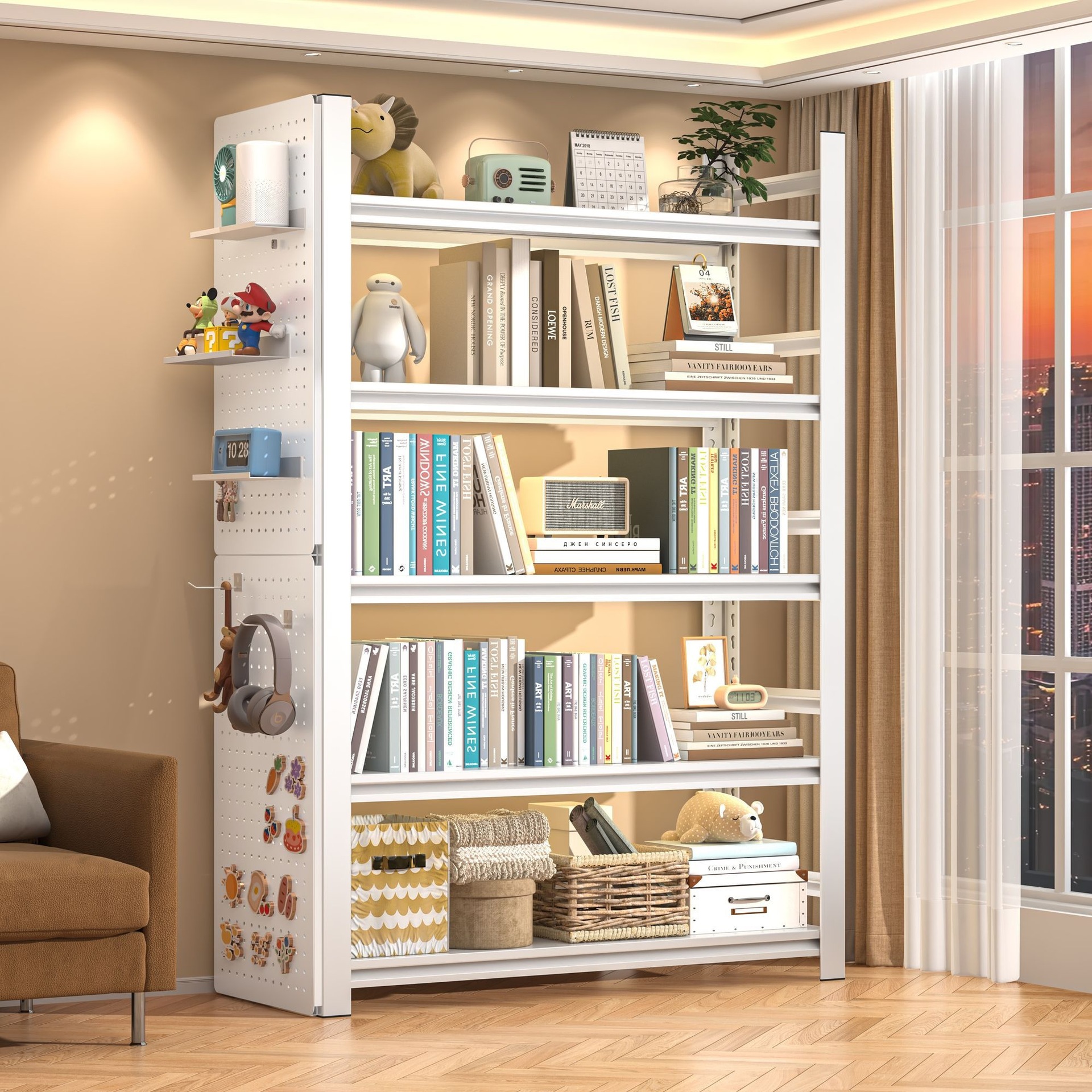 Steel formaldehyde free children's bookshelf storage rack, floor to ceiling integrated wall mounted simple picture book storage rack, bay window reading rack