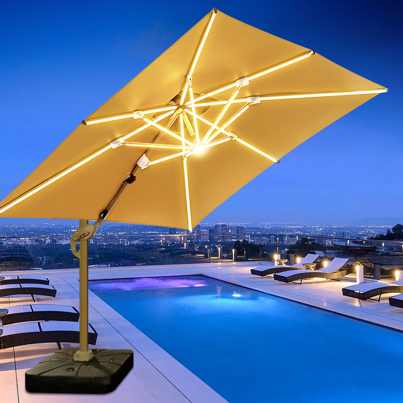 Outdoor sunshade, solar powered square umbrella, garden, villa, milk tea shop, outdoor leisure area, outdoor umbrella placement