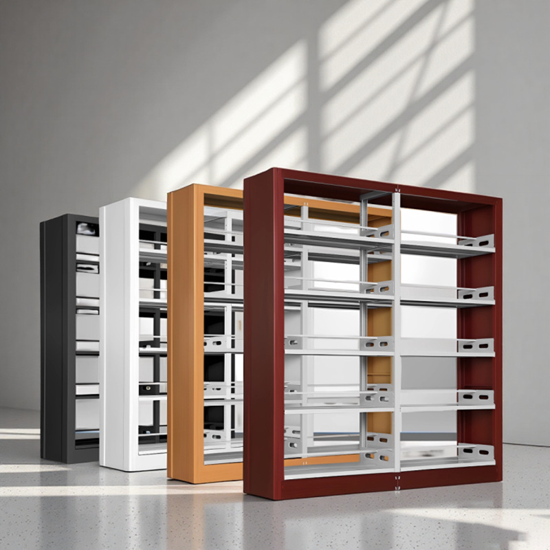 Steel bookshelf, book reading rack, household book storage rack, archive storage rack, double-sided data rack, minimalist design