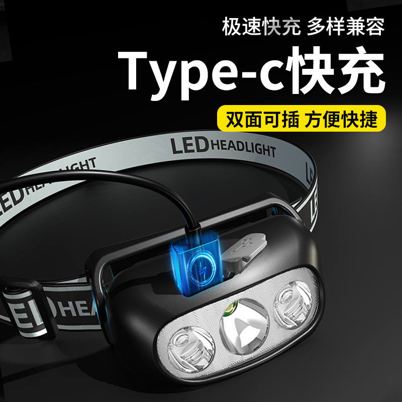 LED strong light, ultra bright sensing headlight, ultra light head mounted, long-lasting, night fishing, dedicated for home charging and portable use