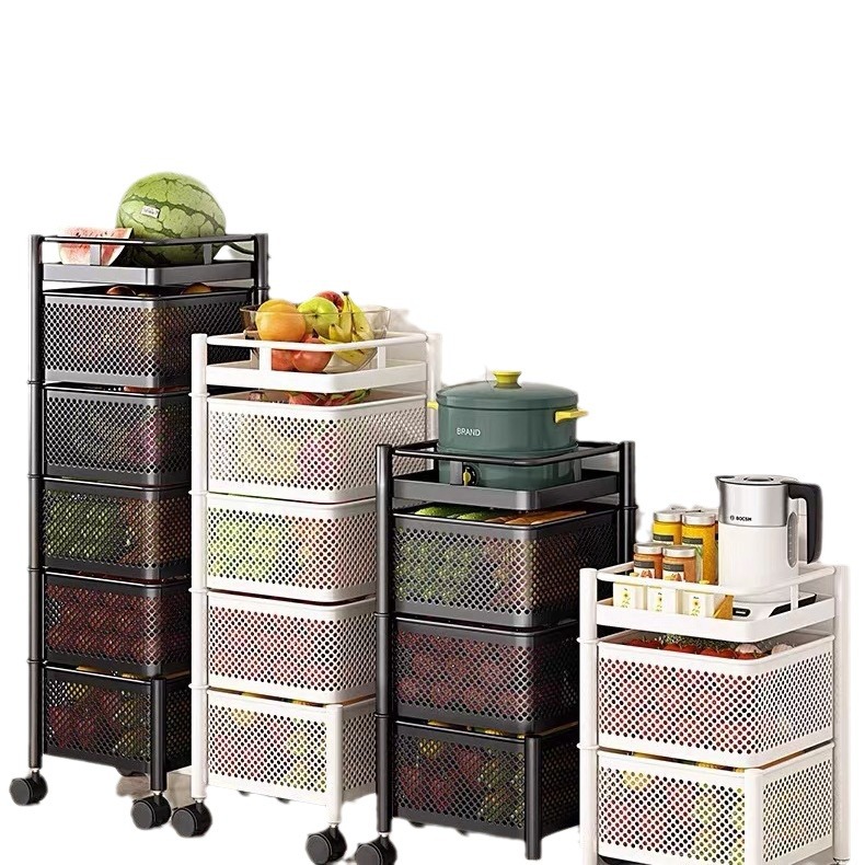 Rotating storage rack, kitchen vegetable floor, multi-layer fruit and vegetable basket, household multifunctional mobile storage rack