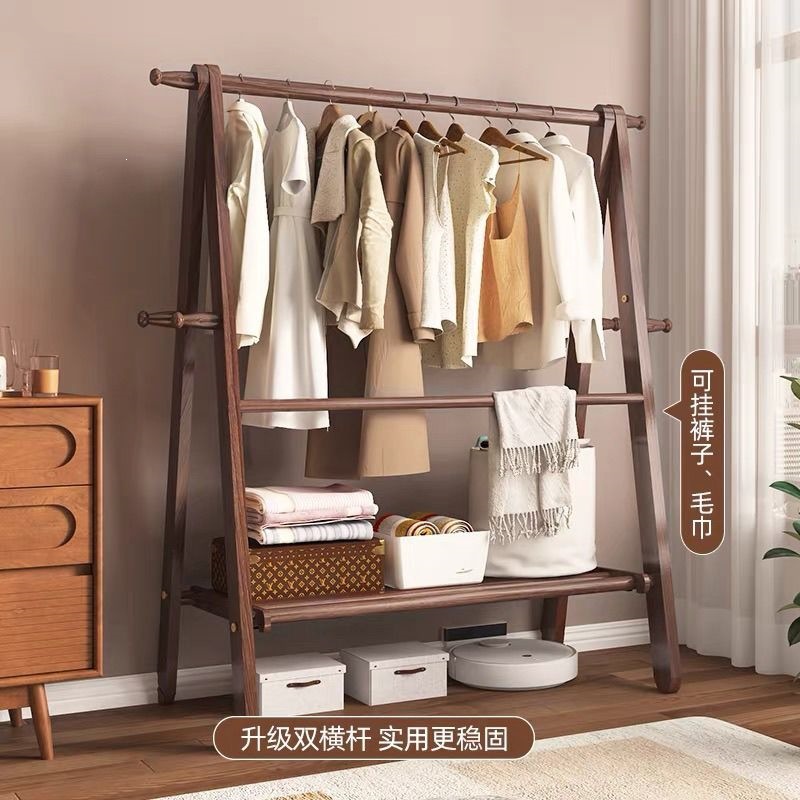 Clothes rack, foldable solid wood clothes hanger, floor to ceiling bedroom clothes hanger, home living room clothes storage room clothes drying rack