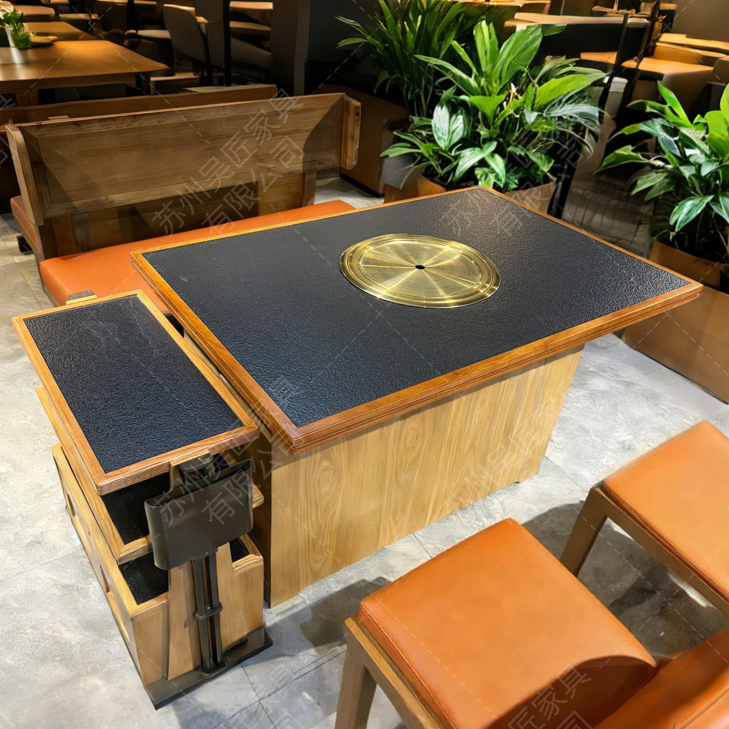 San Chushan Hot Pot Table Smoke free Induction Cooker Integrated Commercial Mountain Slow Fire Stove Stone Mountain Wild Style Chinese Restaurant Table and Chair