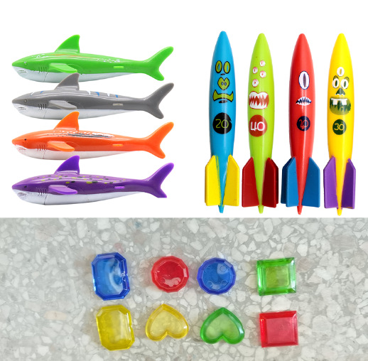 Cross border Amazon diving toys children's swimming pool treasure hunt diving torpedo water ring diamond water play set toys