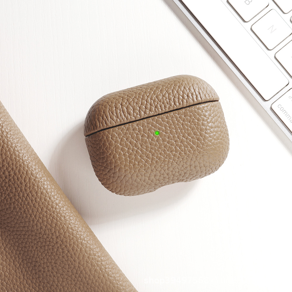 Spot Airpodspro3 protective case suitable for Apple earphones Airpods4 genuine leather lychee pattern earphone case