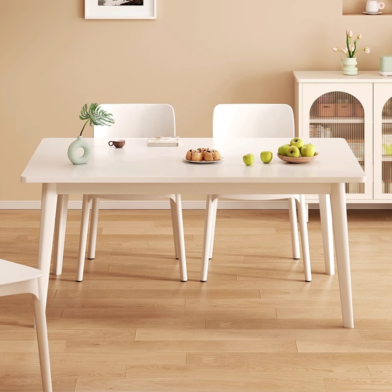 Dining table, small household unit, white cream style dining table, long solid wood legs, large board table, dining kitchen, rental table