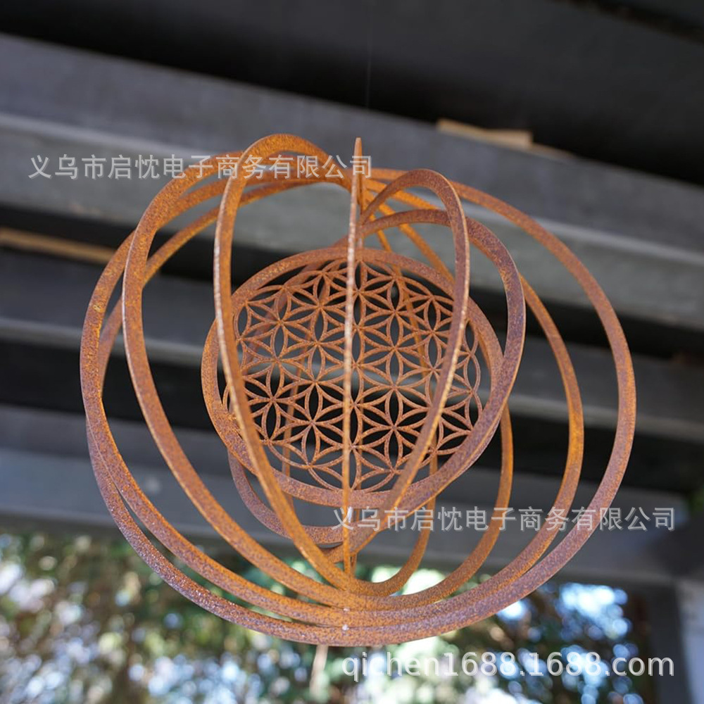 Factory direct sales supply Amazon independent station rusty metal wind chimes 3D heart wind chimes garden outdoor decoration