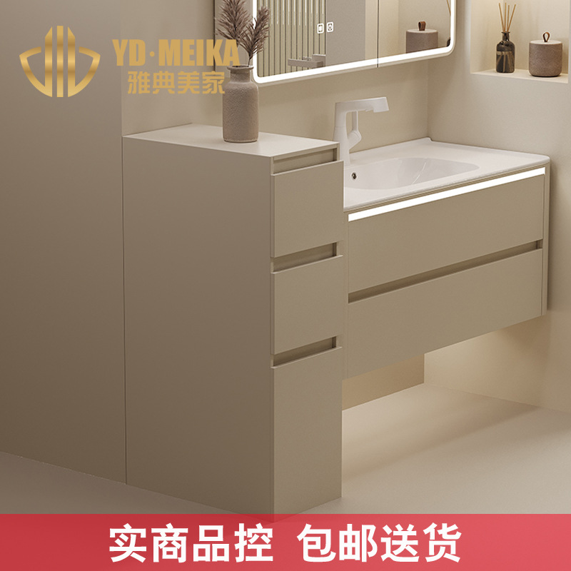 Single edge cabinet, narrow edge side cabinet, solid wood floor standing cabinet, half wall cabinet, double drawer storage, Meijia bathroom 302
