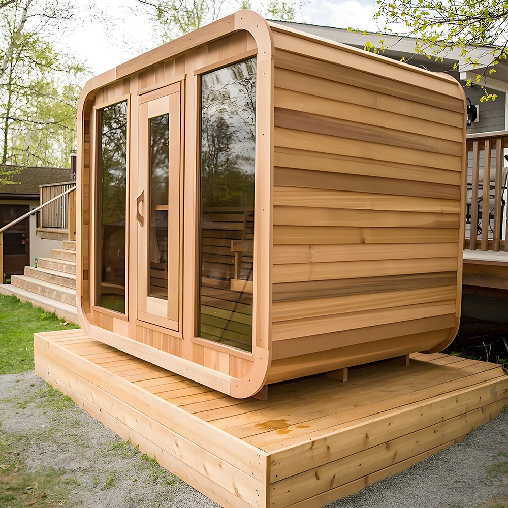 Factory hot selling luxury outdoor sauna room cedar/hemlock wood steam sauna garden cottage