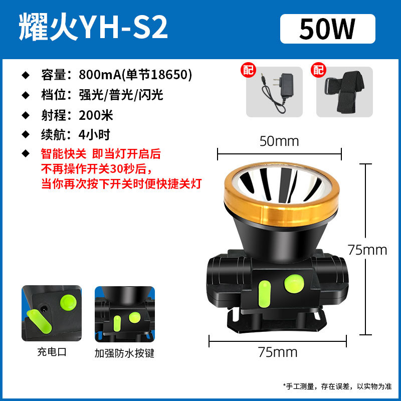 工厂批发超亮耀火头灯 感应白光黄光钓鱼灯激光炮长续航LED手电筒
