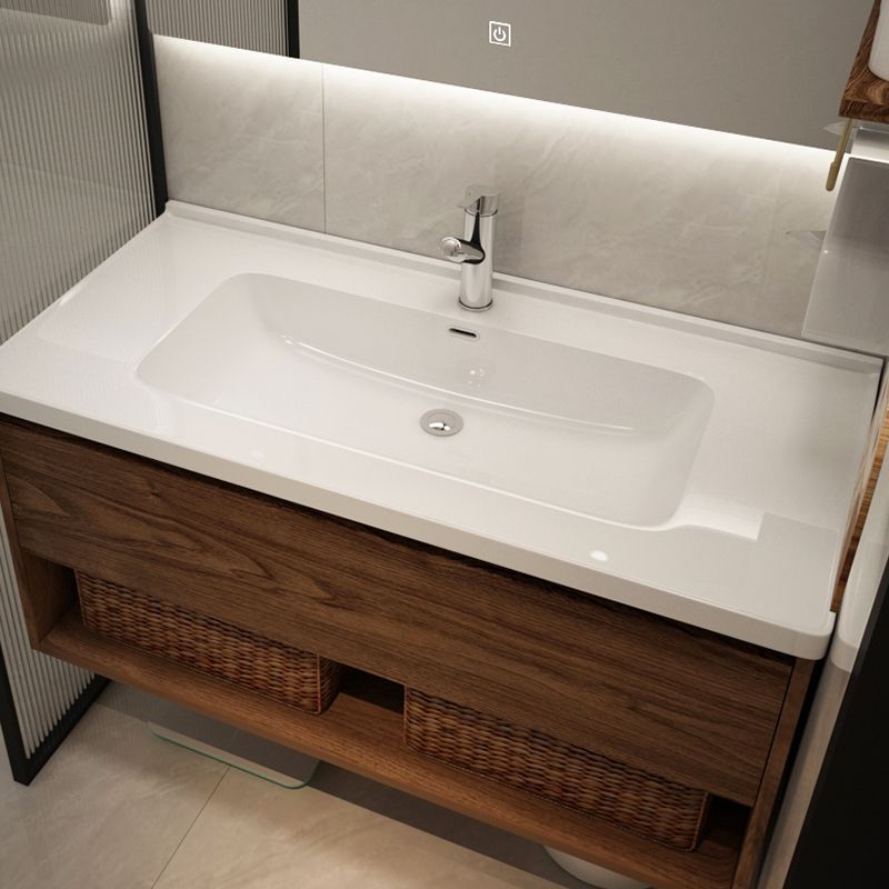 Light luxury black walnut color bathroom cabinet combination bathroom sink ceramic integrated washbasin sink sanitary ware