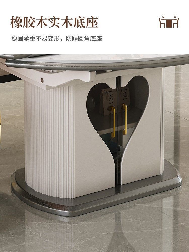 岩板餐桌家用多功能带转盘现代简约小户型可伸缩折叠带电磁炉饭桌