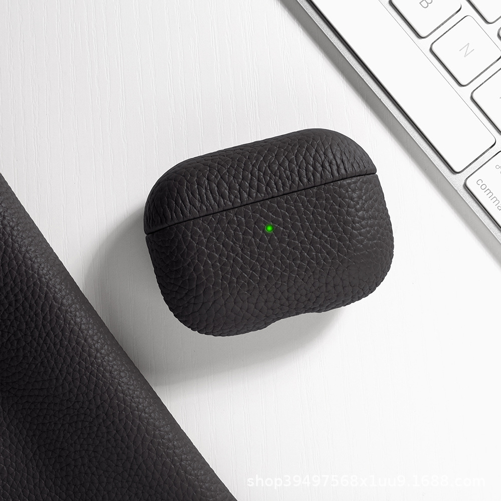 Spot Airpodspro3 protective case suitable for Apple earphones Airpods4 genuine leather lychee pattern earphone case