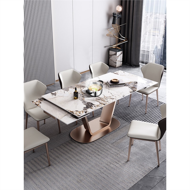 Rock slab dining table, light luxury, modern minimalist, retractable dining table, household small-sized dining table and chair, electromagnetic stove, multifunctional dining table