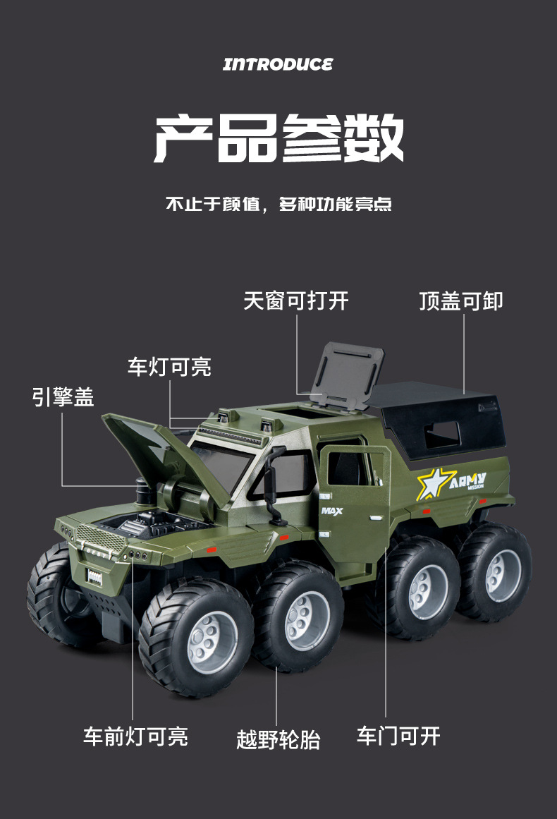 Boy toy 3-6 years old, car simulation, inertia armor, eight wheeled off-road vehicle, door can be opened, children's toy car