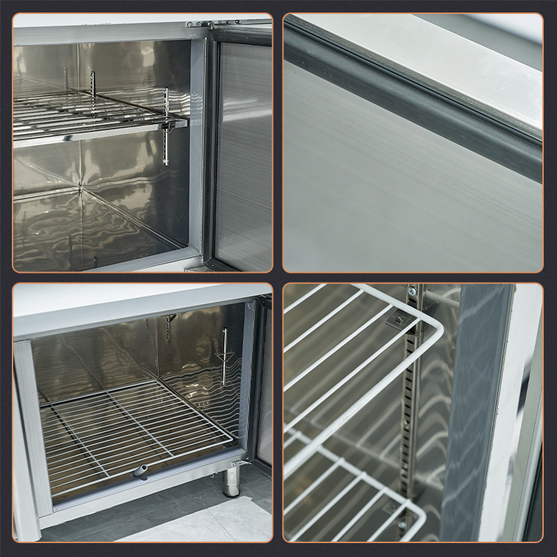 Flat cooling operation table, commercial 4-6 door freezer, stainless steel fresh-keeping refrigeration workbench, dual temperature operation table