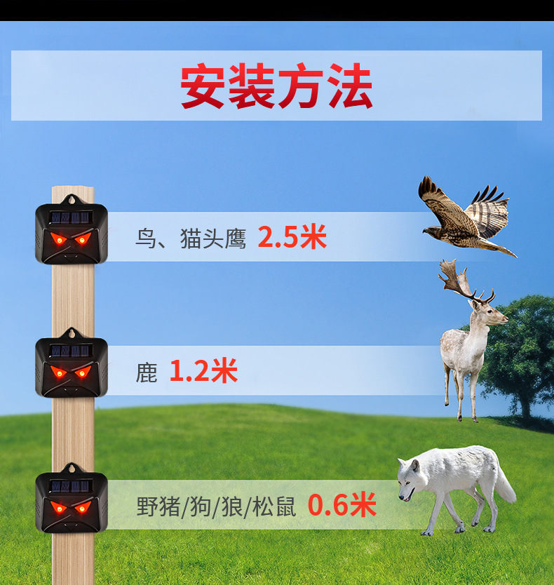 Solar charging rodent repellent, outdoor animal repellent, red light flashing, bird repellent, bat repellent, cross-border source of goods
