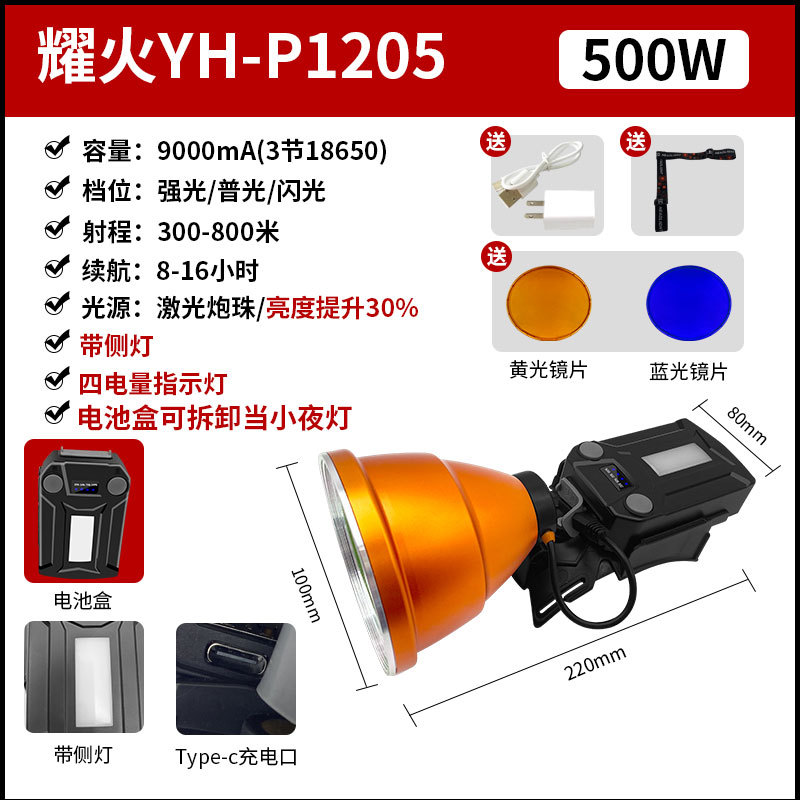 工厂批发超亮耀火头灯 感应白光黄光钓鱼灯激光炮长续航LED手电筒