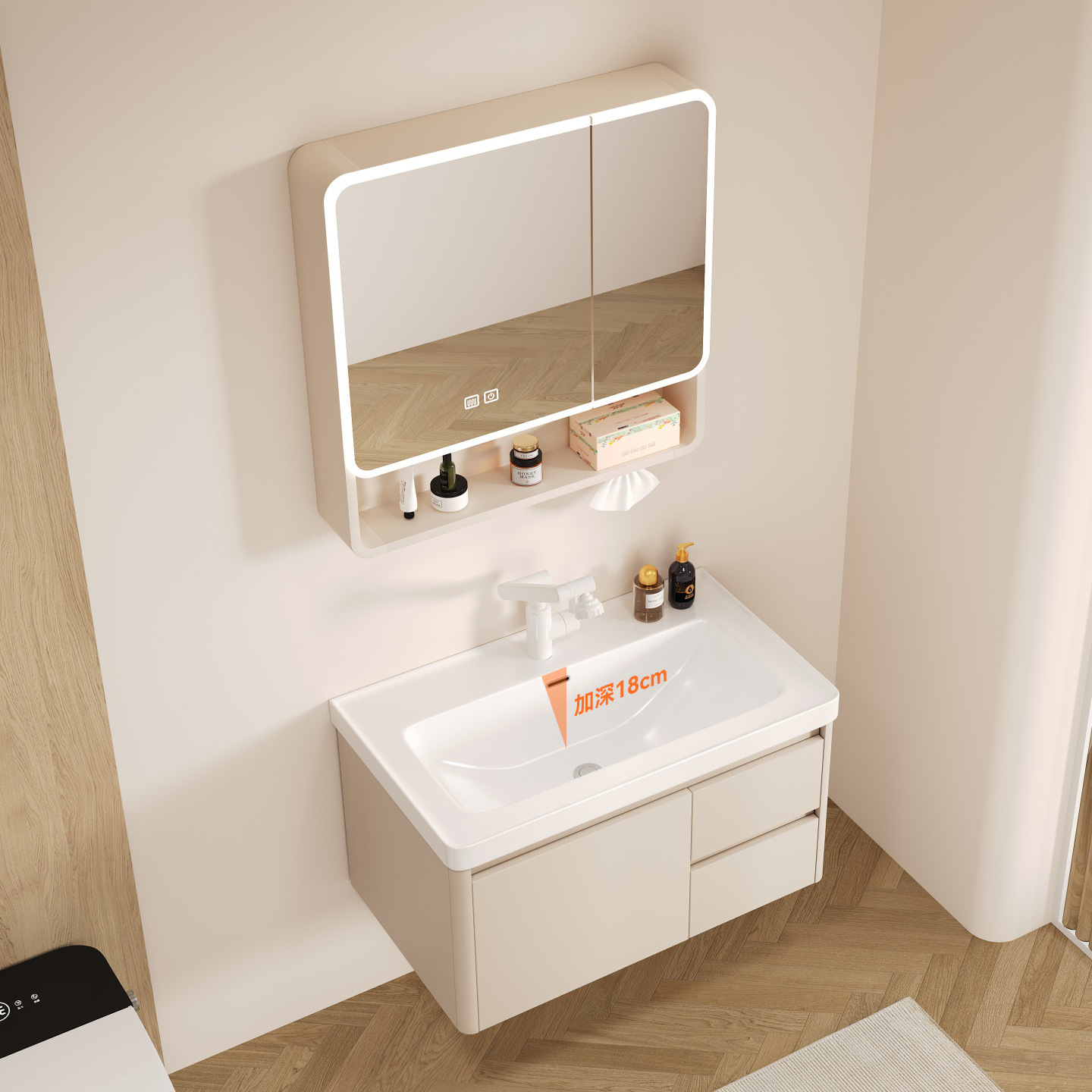 Honeycomb aluminum bathroom cabinet deepened 18cm ceramic integrated basin bathroom waterproof washing and hand washing integrated basin combination