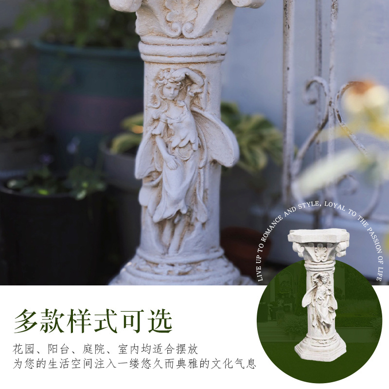 Factory direct sales of European style antique white angel Roman column basin cushion base, miscellaneous garden decoration ornaments, handicrafts
