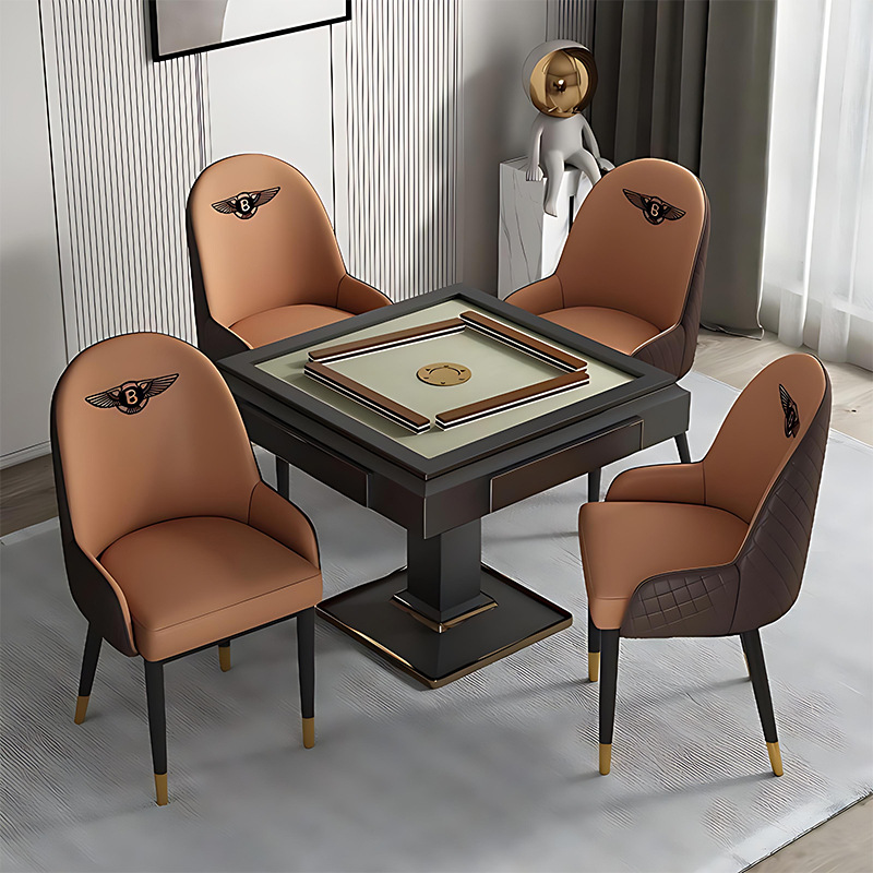 Italian minimalist metal mahjong hall chairs, dining chairs, sedentary backrests, hotel restaurant furniture, leather high backrests