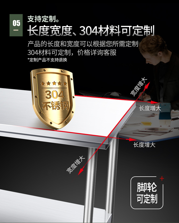 Free shipping disassembly and assembly double-layer stainless steel workbench, restaurant kitchen operation desk, workbench, loading table, packaging table top