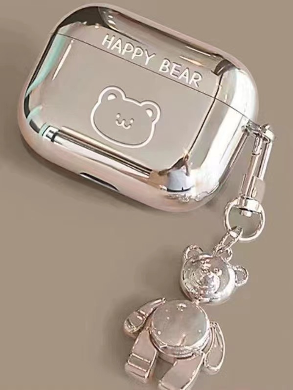 Suitable for Apple Pro2 earphone case electroplated soft shell earphone case suitable for AirPods 2 generation teddy bear pendant earphone case
