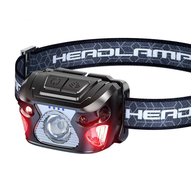 LED induction headlight with long battery life, strong light, USB charging, fishing mini red bald head, wearable outdoor cycling work light