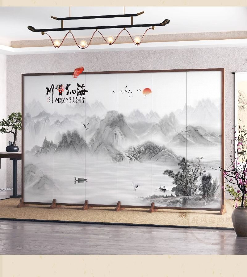Simple modern Chinese style screen partition, living room covering, entrance office, hotel foldable folding electric fan