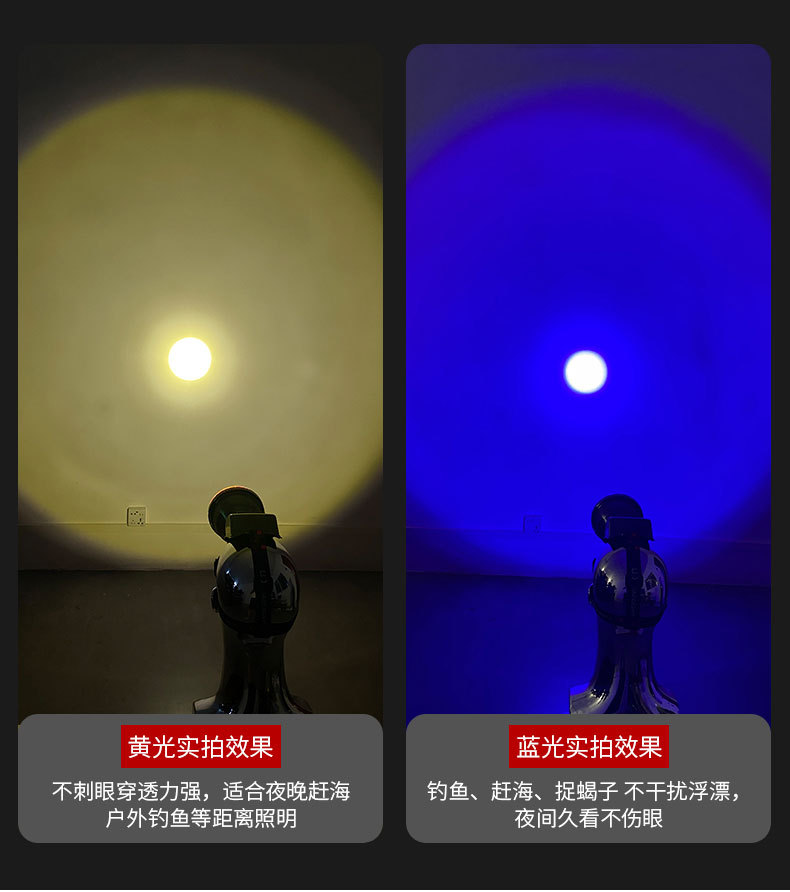 工厂批发超亮耀火头灯 感应白光黄光钓鱼灯激光炮长续航LED手电筒