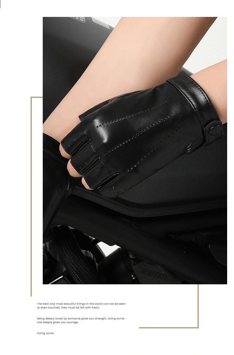 Real leather half finger gloves for women in spring and autumn, thin, breathable, perforated, cycling, motorcycle, road bike, top layer sheepskin