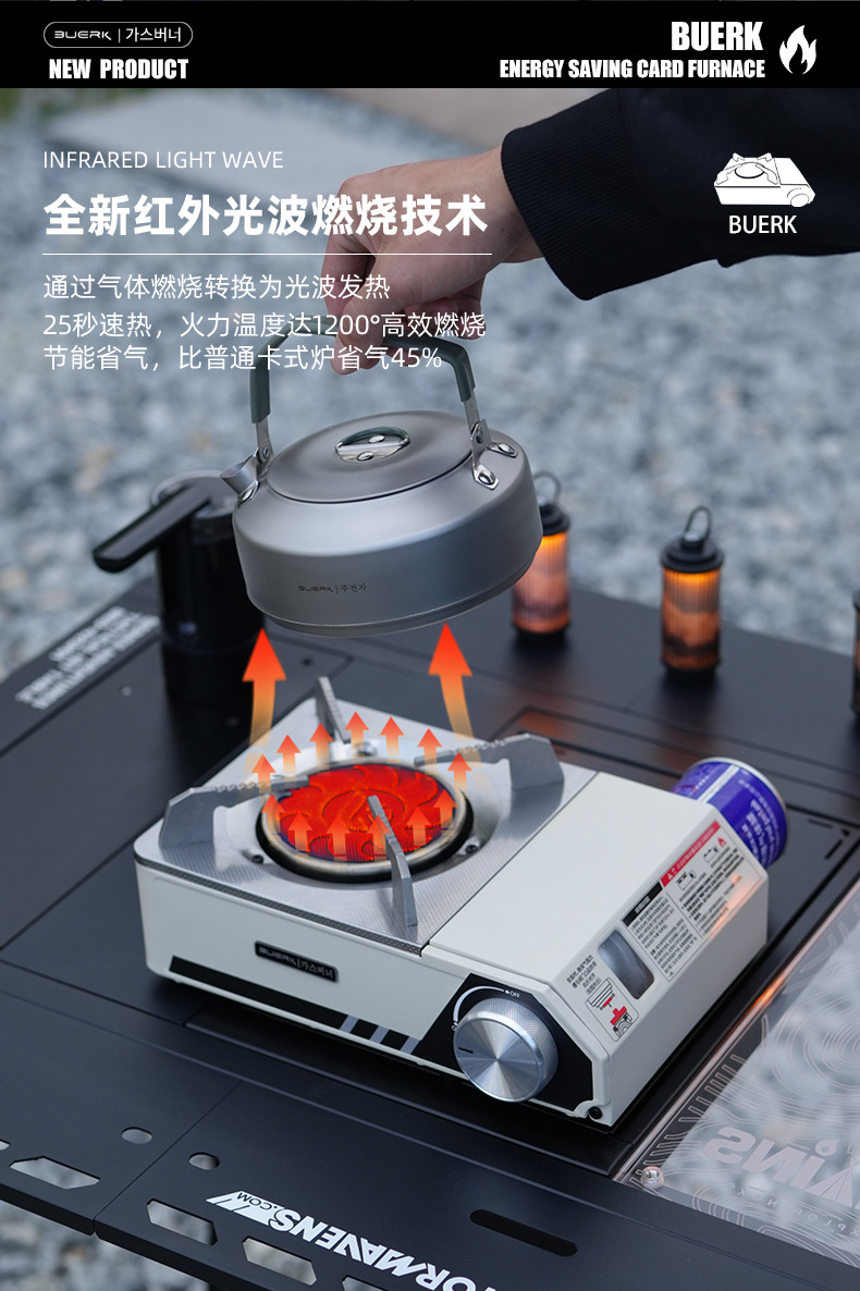 Bubic infrared windproof card stove, outdoor picnic portable camping stove, household explosion-proof gas energy-saving stove