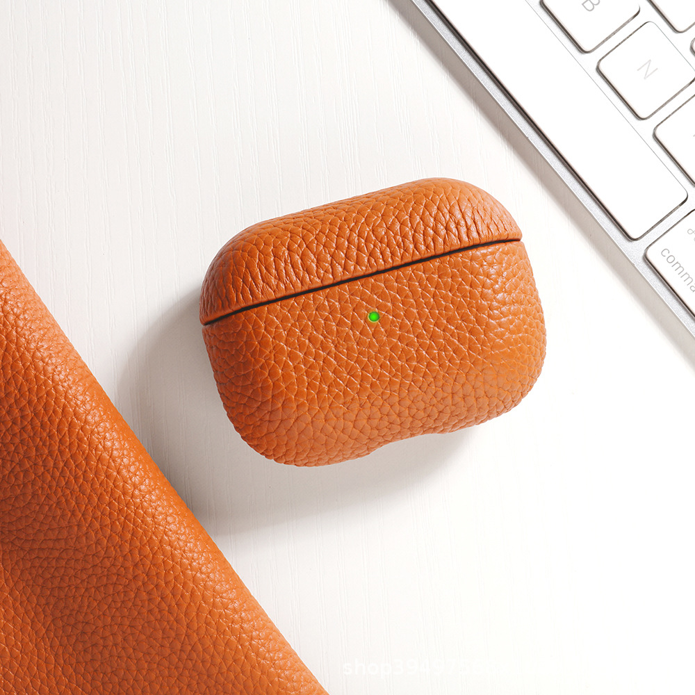 Spot Airpodspro3 protective case suitable for Apple earphones Airpods4 genuine leather lychee pattern earphone case