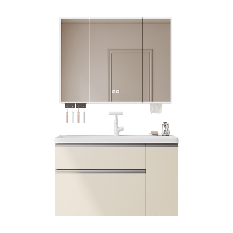 Xiaohongshu's same cream washbasin basket space aluminum bathroom cabinet ceramic washbasin integrated combination multifunctional