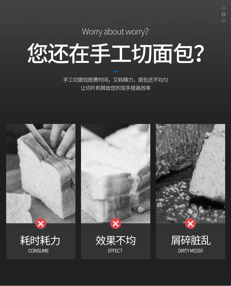 CE certified toast slicer, stainless steel bread slicer, square bread slicing machine, fully automatic export baking bread slicing machine