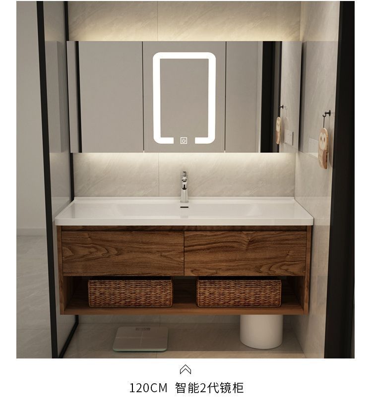 Light luxury black walnut color bathroom cabinet combination bathroom sink ceramic integrated washbasin sink sanitary ware