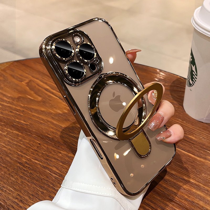 Suitable for iPhone 16 Promax phone case magnetic pivot bracket, Apple 17 transparent all inclusive anti drop 14 hard cover