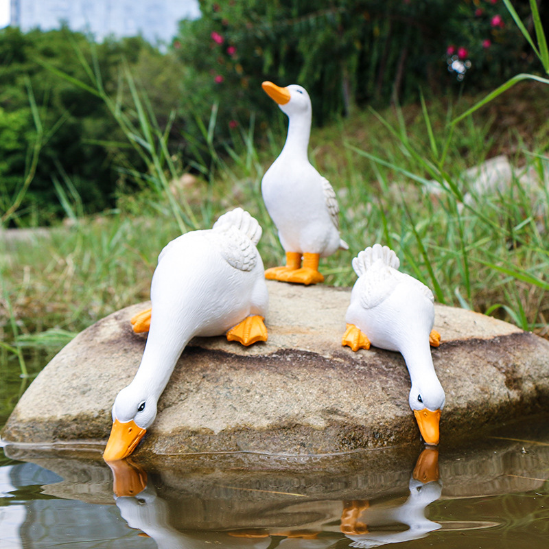 Courtyard rockery, water pool, duck resin ornaments, outdoor garden landscaping, micro landscape, fish pool, water scenery, animal decorations