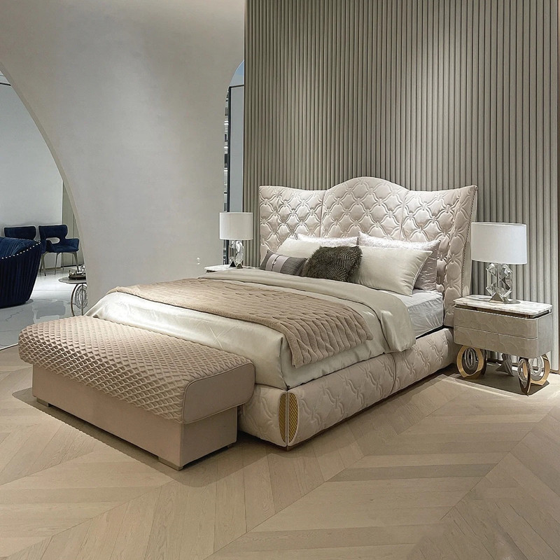 Италия Современная легкая роскошная CC Princess Bed Роскошная двуспальная кровать высокая свадебная кровать в масштабе спальни роскошная большая кровать