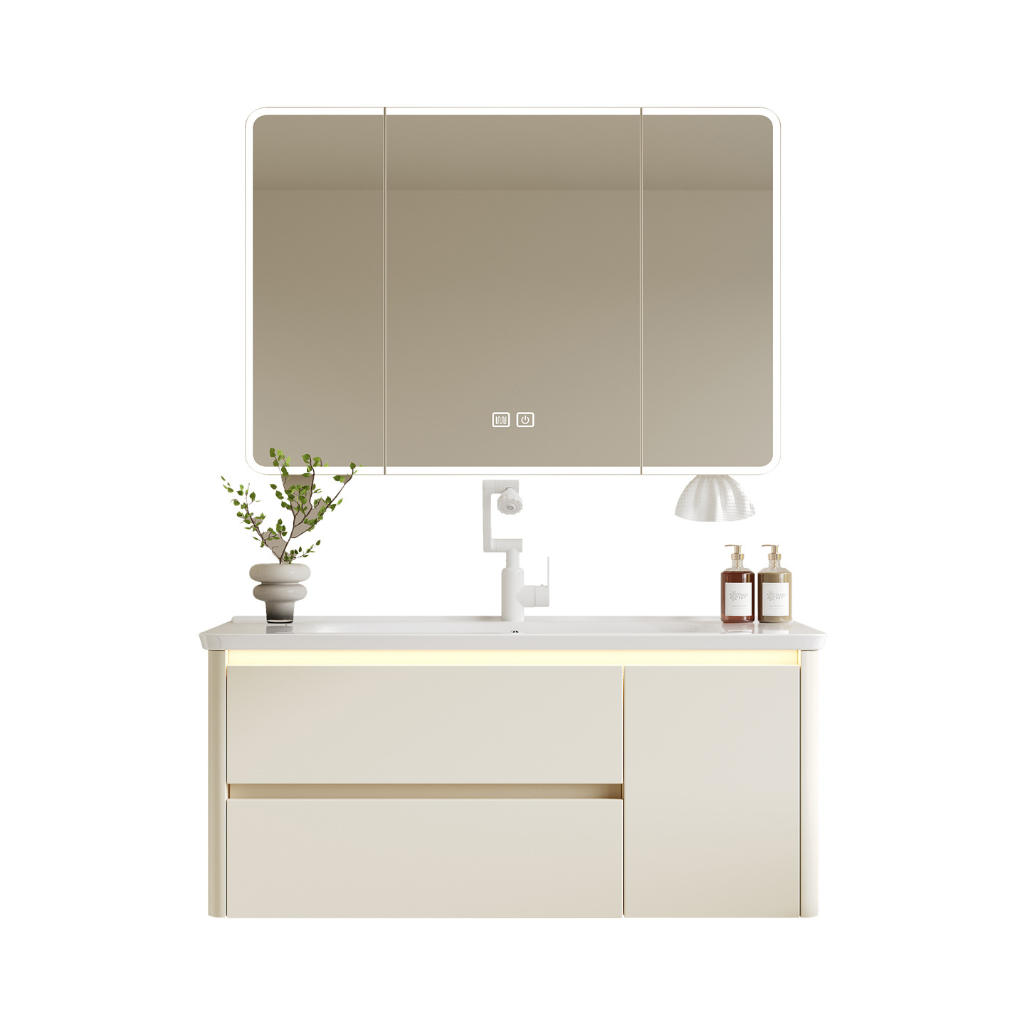 Thickened aluminum honeycomb cream wind arc bathroom cabinet ceramic integrated washbasin cabinet combination bathroom washbasin cabinet