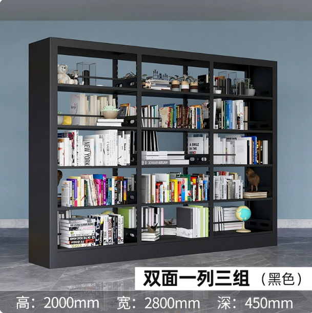Steel bookshelf, book reading rack, household book storage rack, archive storage rack, double-sided data rack, minimalist design