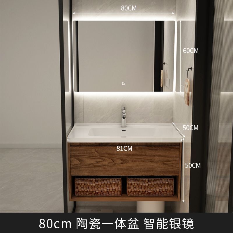 Light luxury black walnut color bathroom cabinet combination bathroom sink ceramic integrated washbasin sink sanitary ware