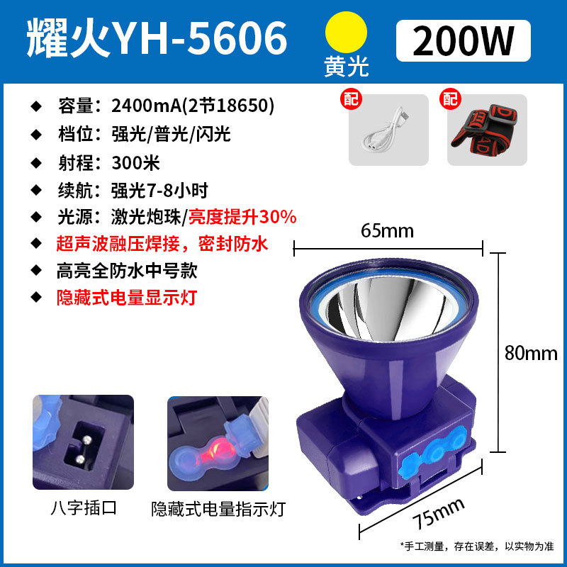 工厂批发超亮耀火头灯 感应白光黄光钓鱼灯激光炮长续航LED手电筒