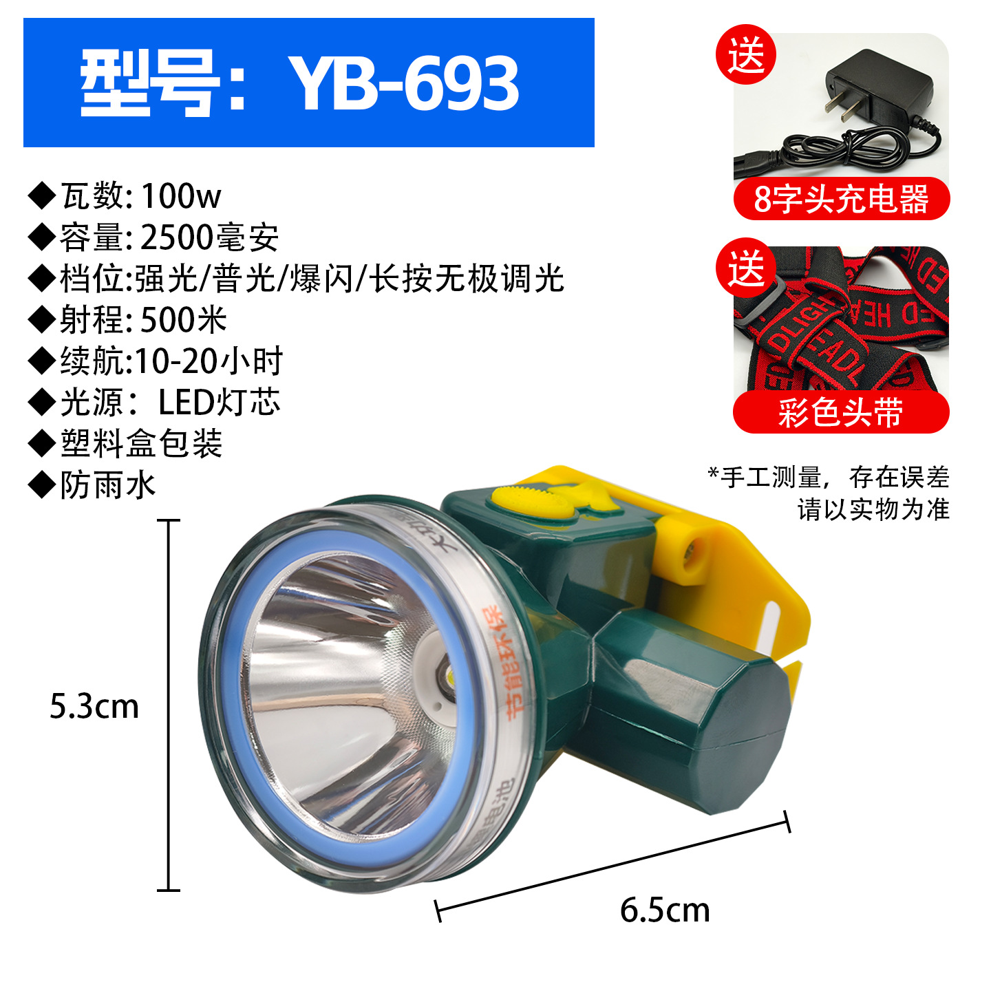 Strong light headlight, outdoor LED ultra bright long-range spotlight, bald head, wearable night fishing mineral light, long endurance, lithium battery charging