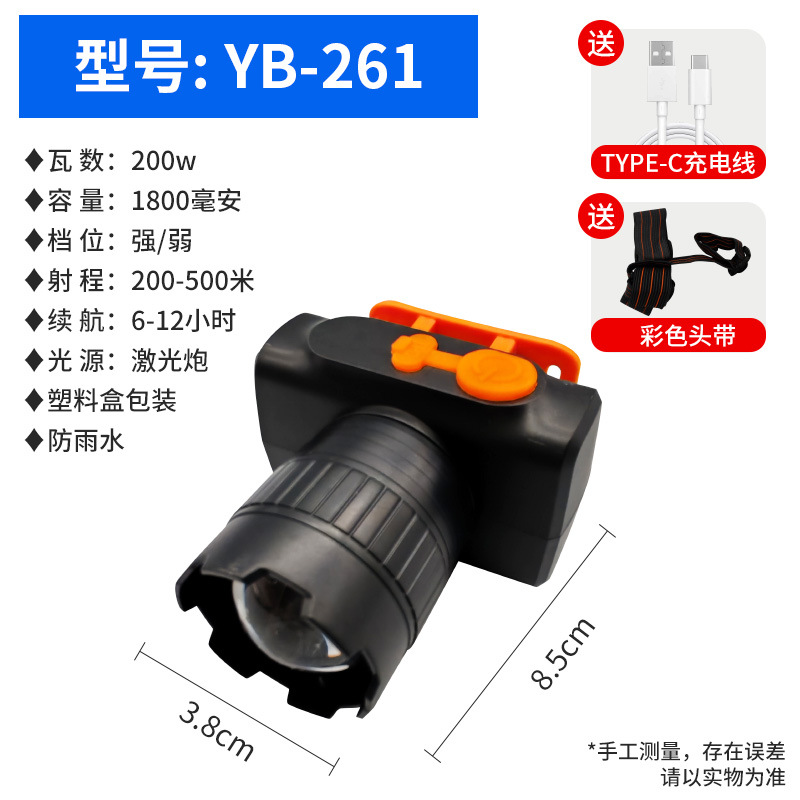 Strong light headlight, outdoor LED ultra bright long-range spotlight, bald head, wearable night fishing mineral light, long endurance, lithium battery charging