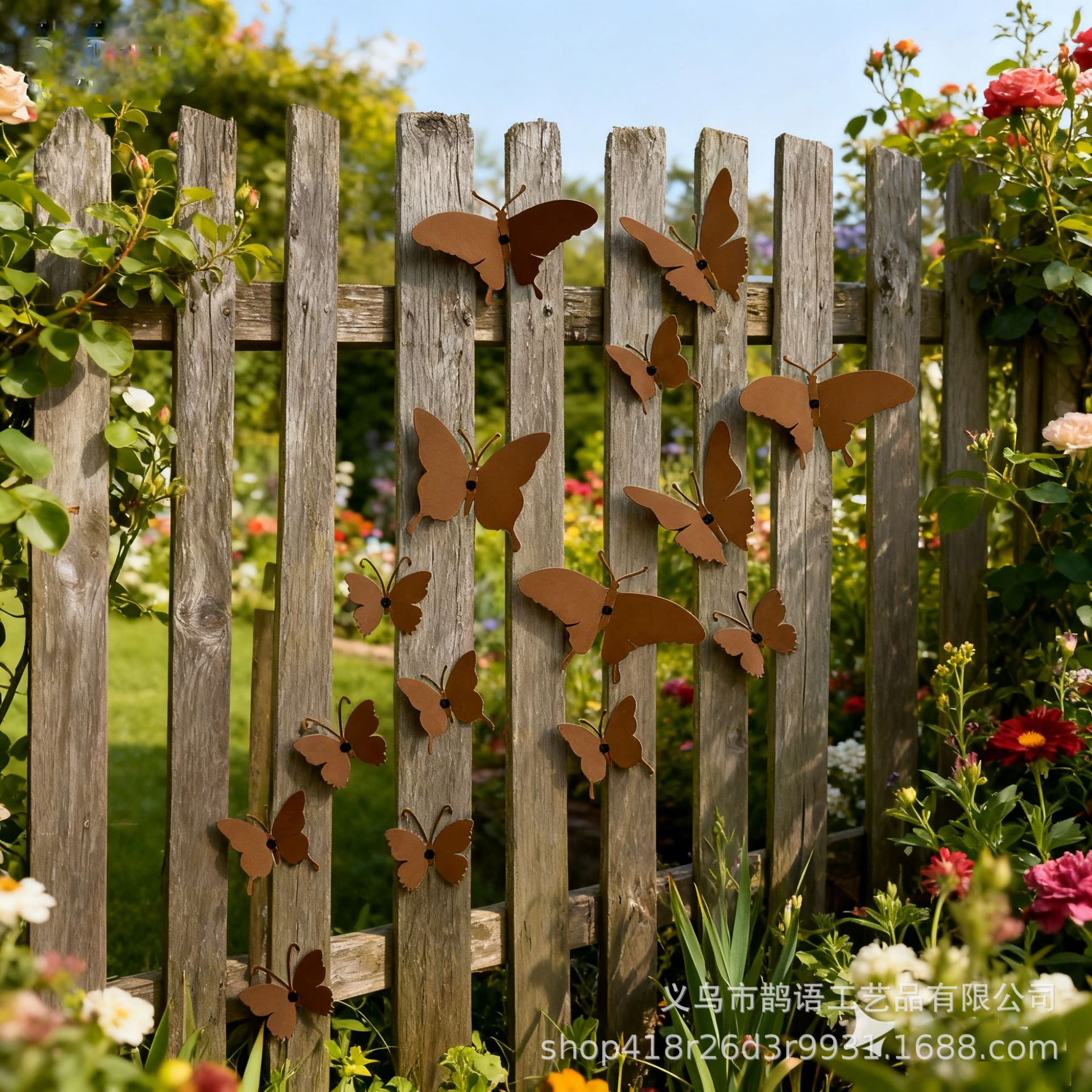 Cross border Spring Iron Art Simulation Climbing Vine Butterfly Wall Decoration Garden Courtyard Fence Indoor and Outdoor Decorative Wall Props