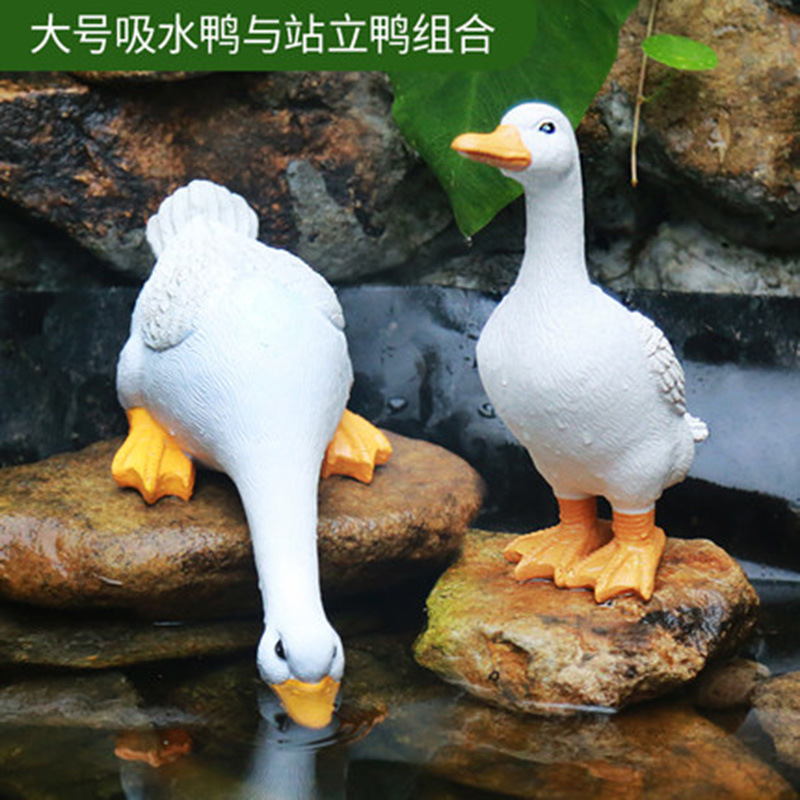 Courtyard rockery, water pool, duck resin ornaments, outdoor garden landscaping, micro landscape, fish pool, water scenery, animal decorations